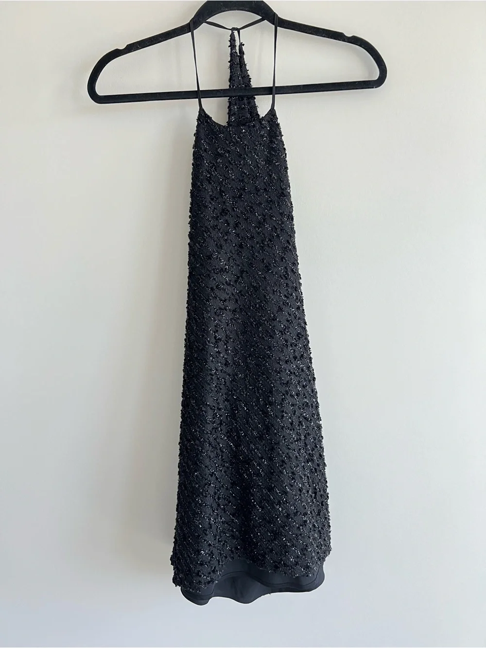 Revolve NBD black flora halter metallic mini dress size small